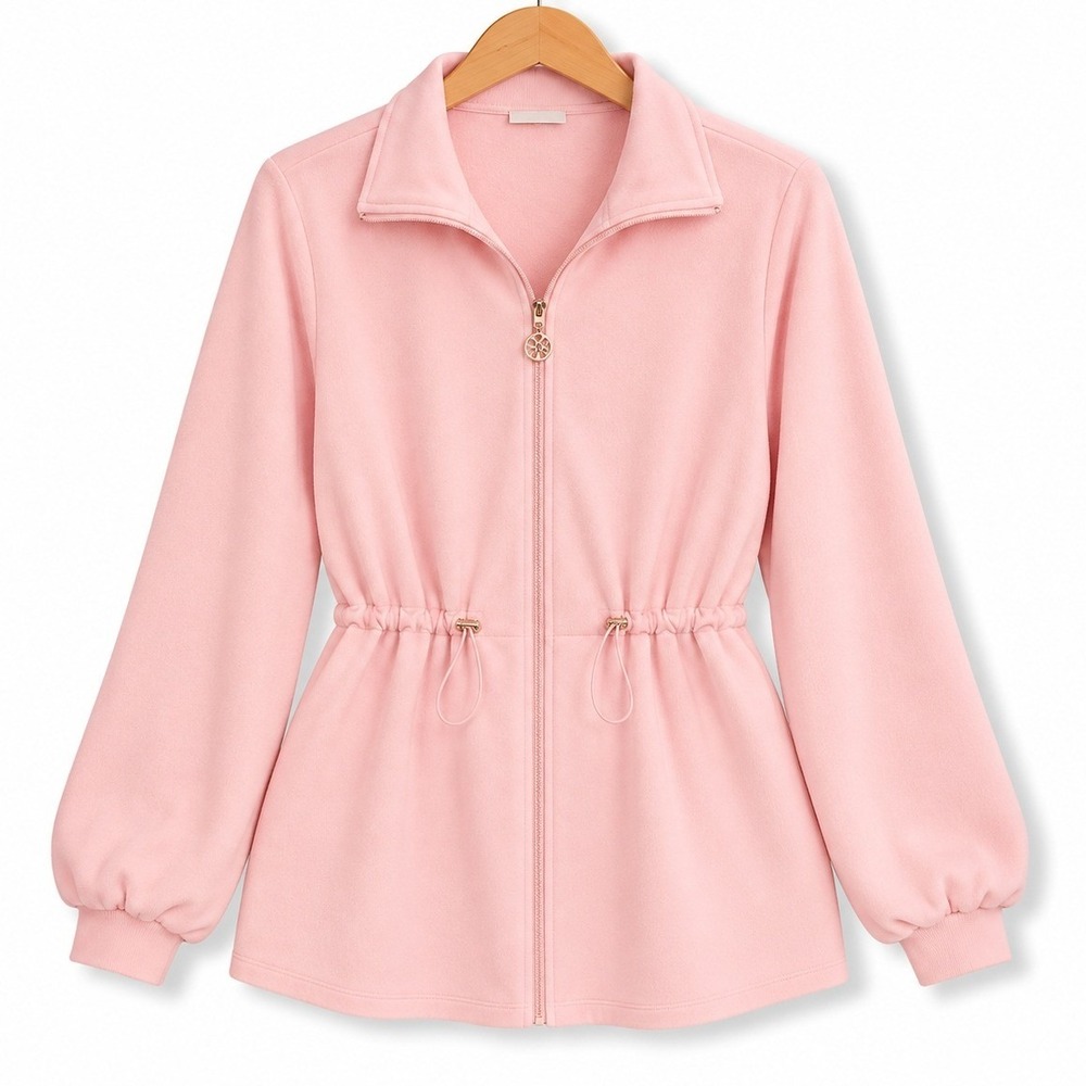 Belle Kim Gravel Size Large Pink Scuba Luxe Cinch Waist Zip Front Jacket A714137
